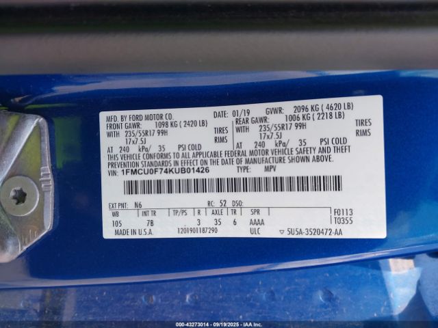 2019 FORD ESCAPE 1FMCU0F74KUB01426 Photo 8