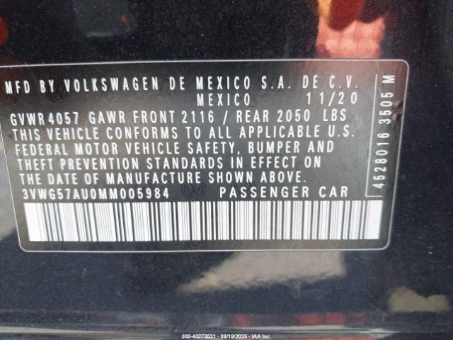 2021 VOLKSWAGEN GOLF 3VWG57AU0MM005984 Photo 8
