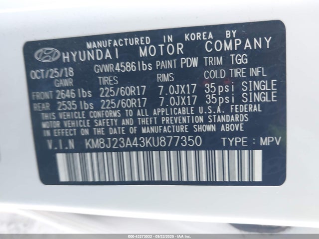 KM8J23A43KU877350 Hyundai gdi nu