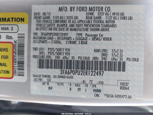 3FA6P0PU2ER122497 Ford 2014