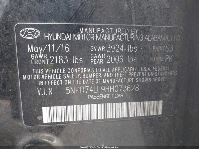 Hyundai Elantra 2017 5NPD74LF9HH073628 Image 9