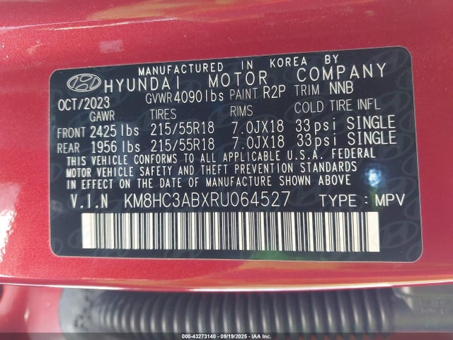 KM8HC3ABXRU064527 Hyundai mpi nu pe