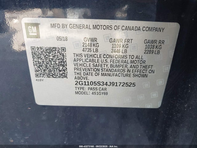 2G1105S34J9172525 Chevrolet lfx - spark ignited direct injection, vvt, e85 max, alum