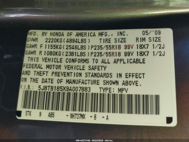 2009 ACURA RDX 5J8TB185X9A007883 Photo 8