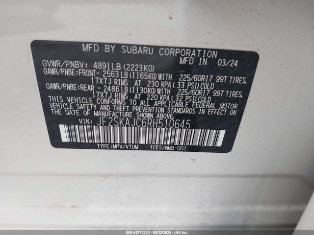 Subaru na u5 2024 JF2SKAJC6RH510645 Image 9