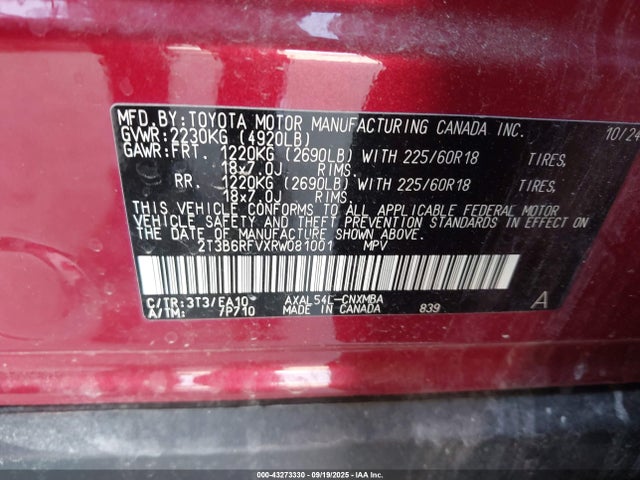 Toyota a25a-fxs 2024 2T3B6RFVXRW081001 Image 9