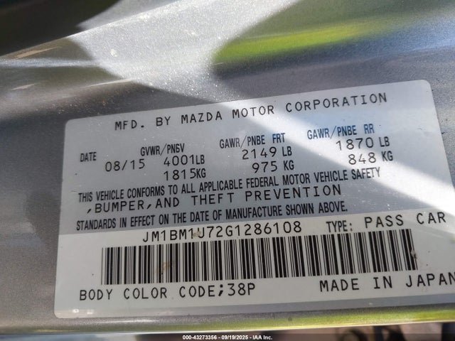 Mazda pe 2016 JM1BM1U72G1286108 Image 9