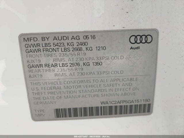 WA1C2AFP5GA151190 Audi flex fuel - e85
