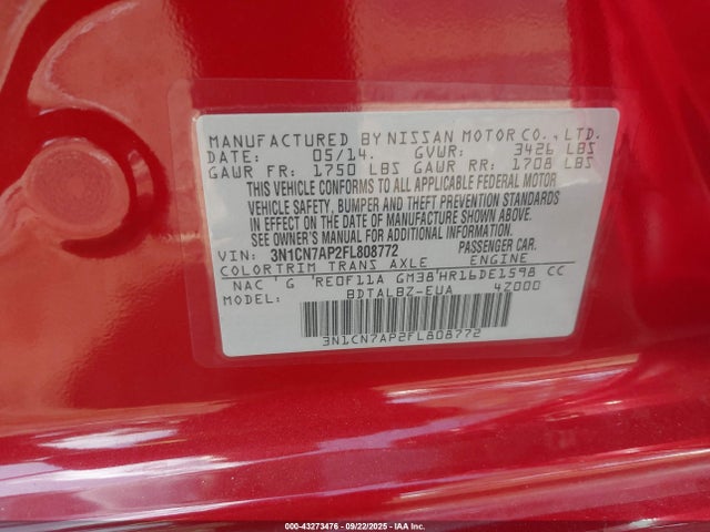 3N1CN7AP2FL808772 Nissan Versa