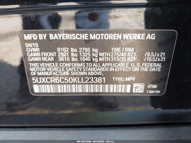 BMW X5 Xdrive40i 2019 5UXCR6C50KLL23381 Image 9