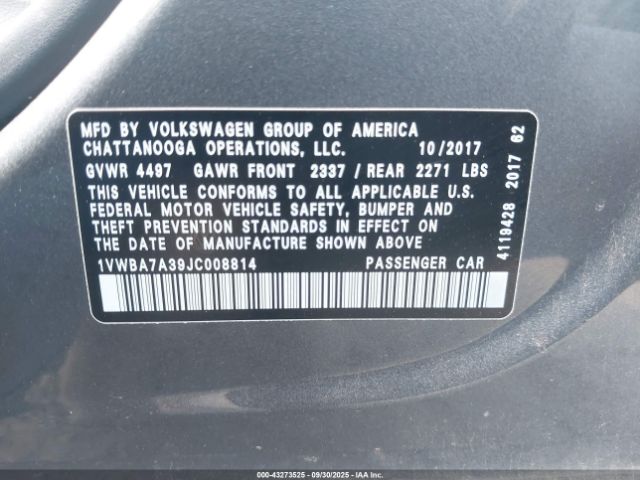 2018 VOLKSWAGEN PASSAT 1VWBA7A39JC008814 Photo 8