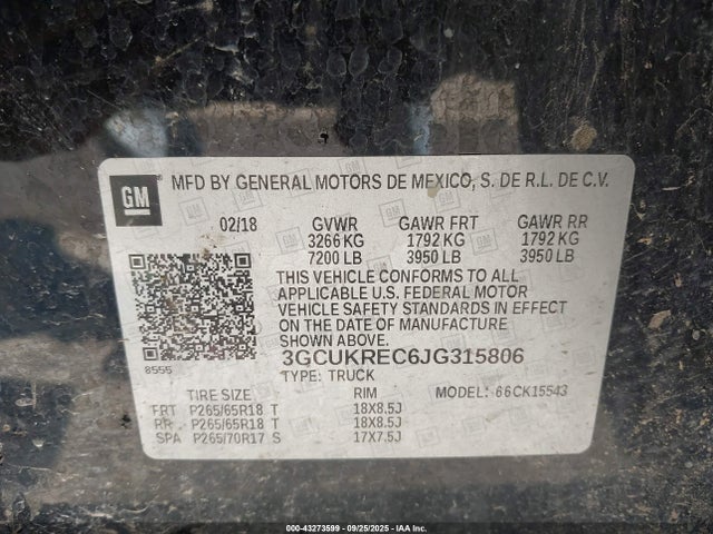 Chevrolet Silverado 1500 2lt 2018 3GCUKREC6JG315806 Image 9
