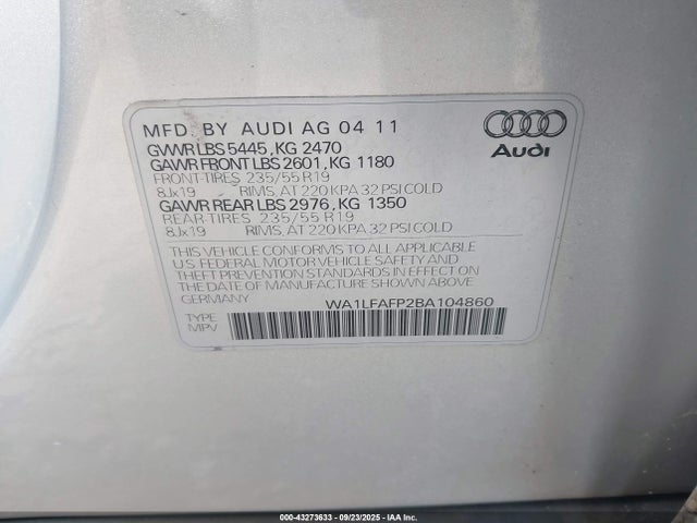 2011 AUDI Q5 WA1LFAFP2BA104860 Photo 8