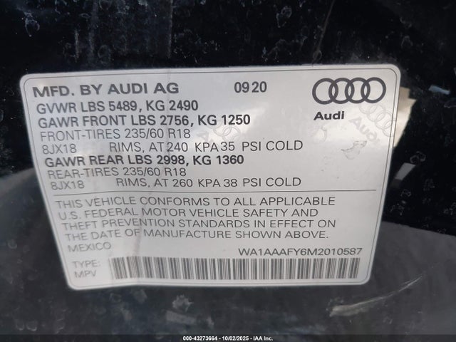 2021 AUDI Q5 WA1AAAFY6M2010587 Photo 8