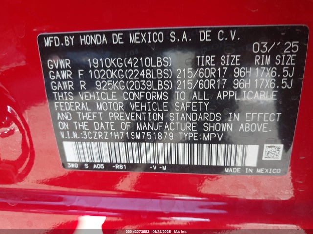 3CZRZ1H71SM751879 Honda k20z5