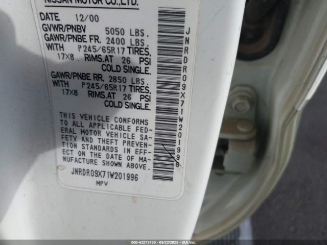 2001 INFINITI QX4 JNRDR09X71W201996 Photo 8