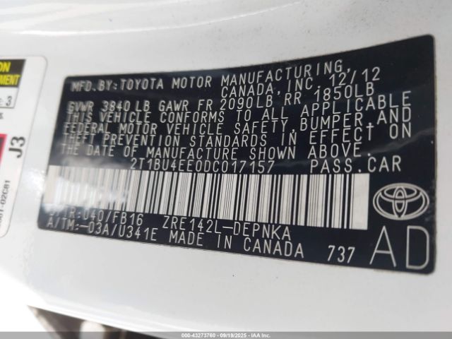 2013 TOYOTA COROLLA 2T1BU4EE0DC017157 Photo 8