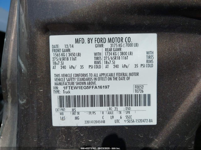 Ford F-150 2015 1FTEW1EG5FFA16197 Image 9