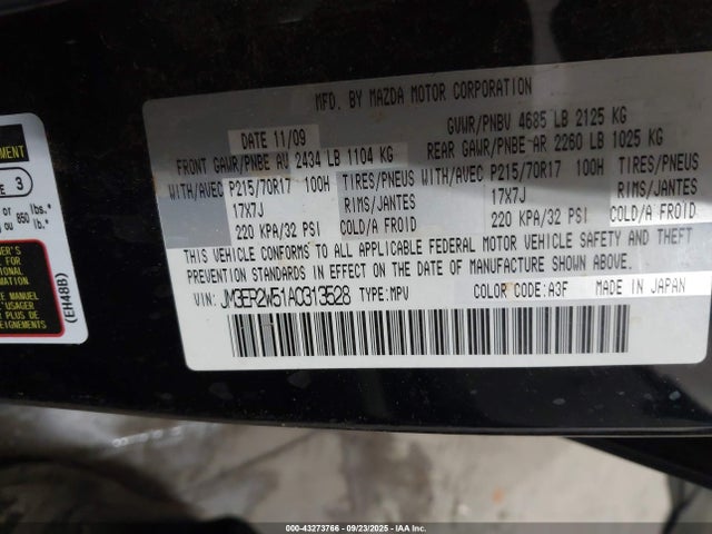 43273766 :رقم المزاد ، JM3ER2W51A0313528 vin ، 2010 Mazda Cx-7 I Sv مزاد بيع
