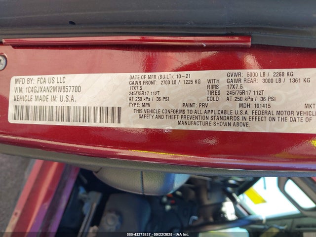 1C4GJXAN2MW857700 Jeep 2021