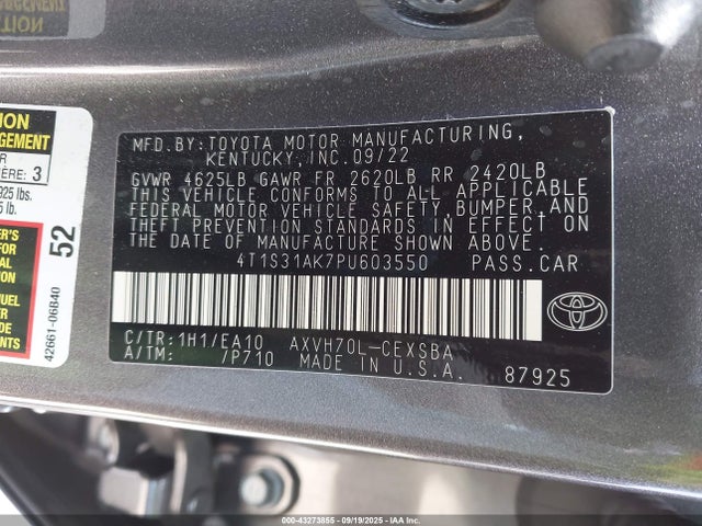 Toyota a25a-fxs, 3nm 2023 4T1S31AK7PU603550 Image 9