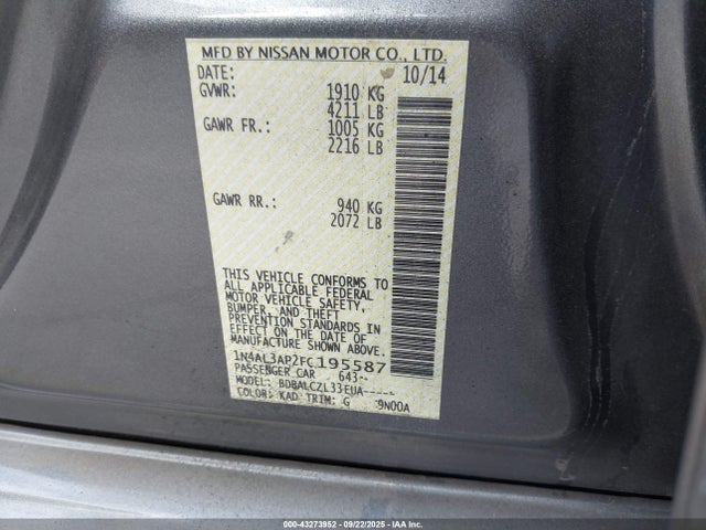 Nissan 2015 2015 1N4AL3AP2FC195587 Image 9