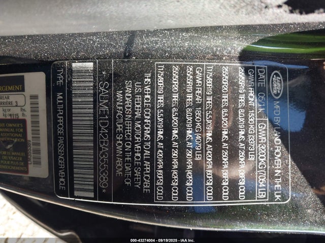 2011 LAND ROVER RANGE ROVER SALME1D42BA355389 Photo 8