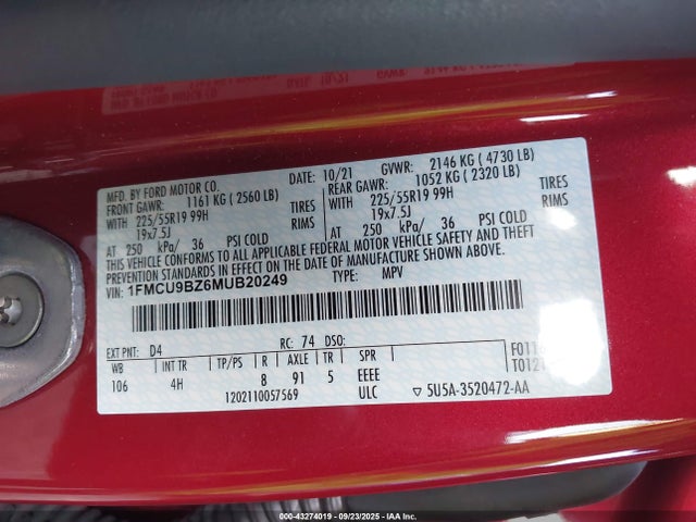 Ford hev/phev 2021 1FMCU9BZ6MUB20249 Image 9