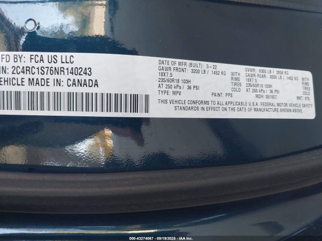 Chrysler 2022 2022 2C4RC1S76NR140243 Image 9