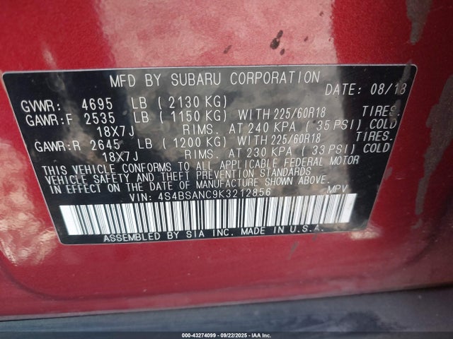 4S4BSANC9K3212856 Subaru na u5