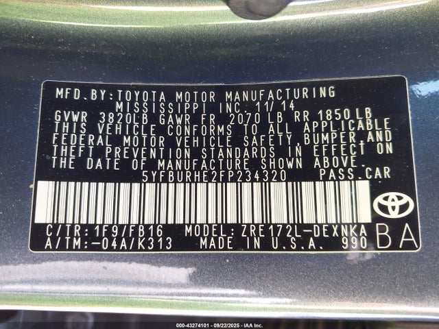 Toyota 2zr-fe 2015 5YFBURHE2FP234320 Image 9