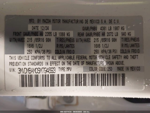 Mazda pyukd 2025 3MVDMBAM0SM794693 Image 9
