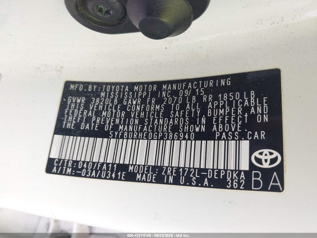 5YFBURHE0GP386940 Toyota 2zr-fe