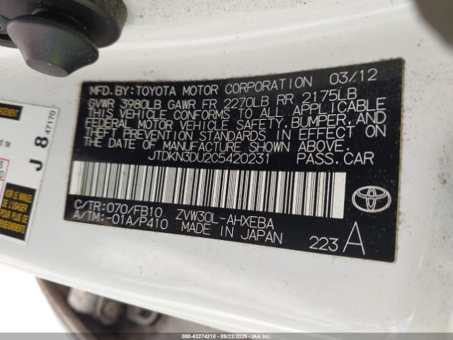 2012 TOYOTA PRIUS JTDKN3DU2C5420231 Photo 8
