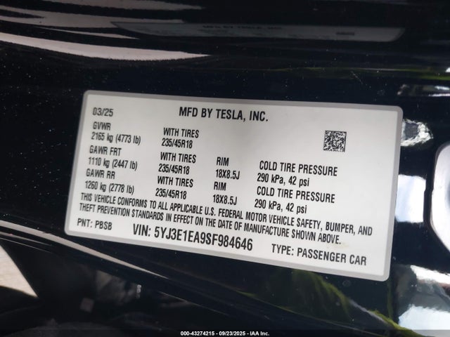2025 TESLA MODEL 3 5YJ3E1EA9SF984646 Photo 8