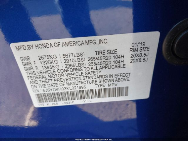 2019 ACURA MDX 5J8YD4H03KL021995 Photo 8