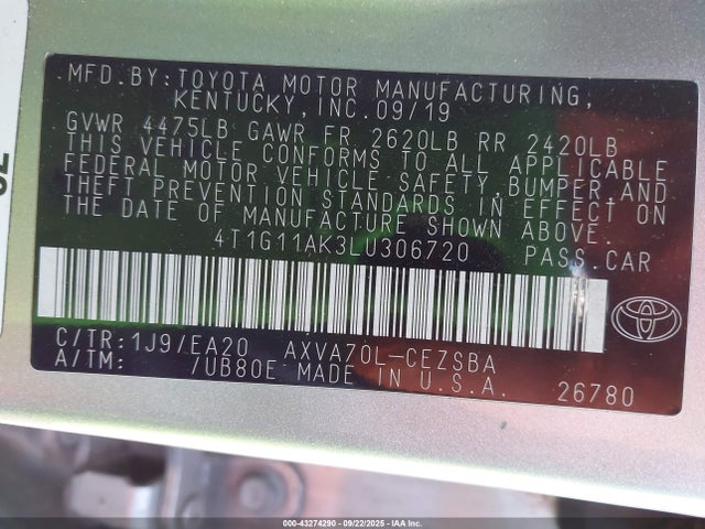 4T1G11AK3LU306720 Toyota CAMRY SE
