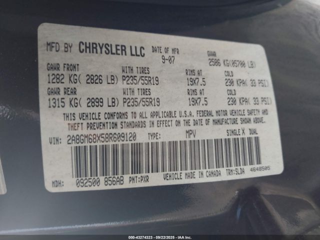 2008 CHRYSLER PACIFICA 2A8GM68X58R609120 Photo 8