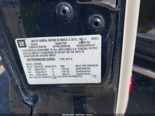 2004 CADILLAC ESCALADE ESV 3GYFK66N54G123654 Photo 8