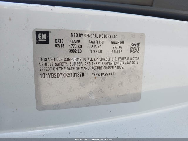1G1YB2D7XK5101870 Chevrolet lt1 - direct injection, afm, variable valve timing, high output, alum