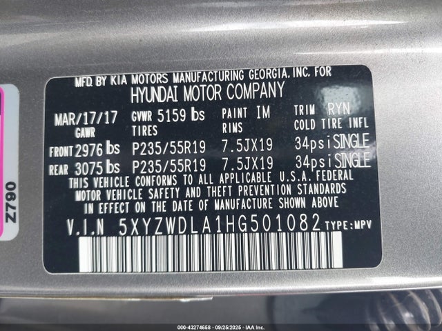5XYZWDLA1HG501082 Hyundai t-gdi theta ii