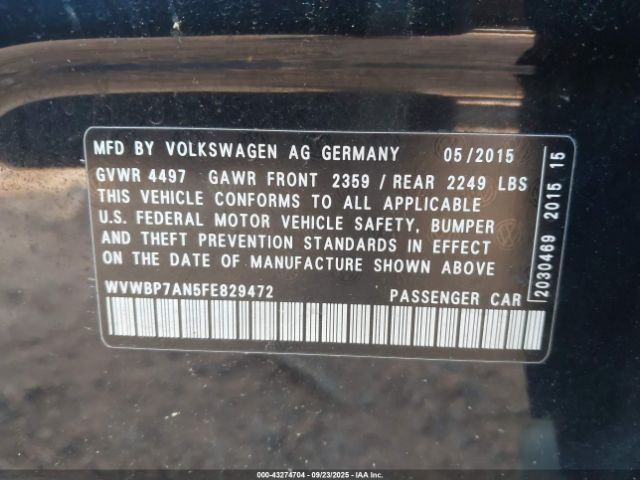 2015 VOLKSWAGEN CC WVWBP7AN5FE829472 Photo 8