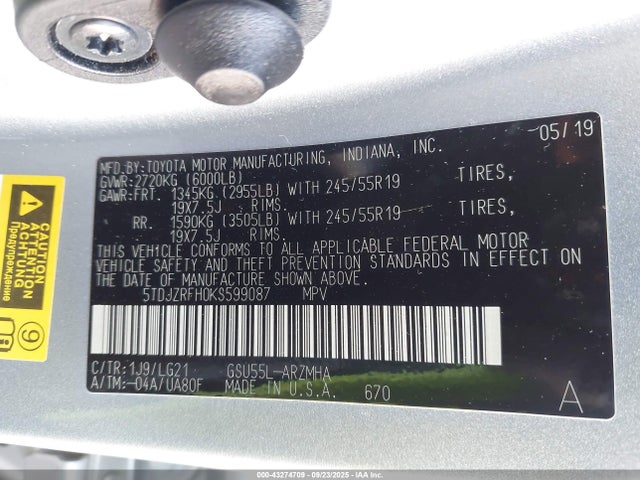 5TDJZRFH0KS599087 Toyota 2gr-fks