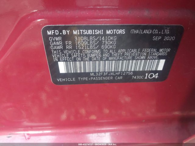 2020 MITSUBISHI MIRAGE G4 ML32F3FJXLHF12756 Photo 8
