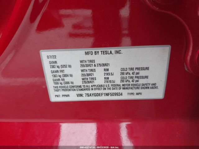 2022 TESLA MODEL Y 7SAYGDEF1NF509934 Photo 8