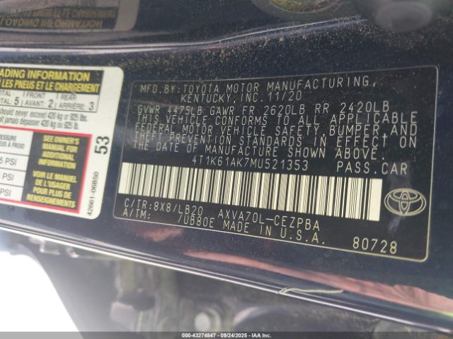 2021 TOYOTA CAMRY 4T1K61AK7MU521353 Photo 8