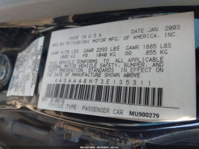 2003 MITSUBISHI GALANT 4A3AA46H73E135311 Photo 8