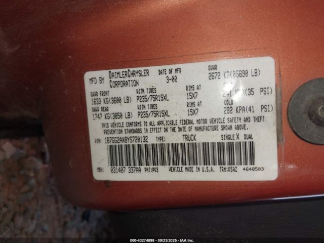 2000 DODGE DAKOTA 1B7GG2AX8YS720132 Photo 8