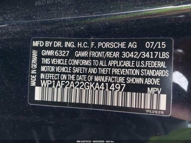 Porsche Cayenne 2016 WP1AF2A22GKA41497 Image 9