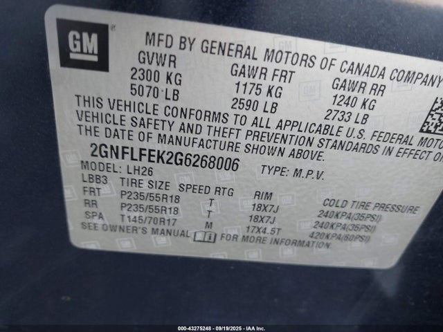 Chevrolet lea - e85 max, aluminum 2016 2GNFLFEK2G6268006 Image 9